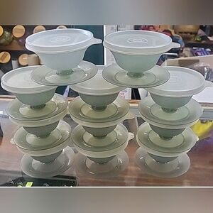 11- 70s Tupperware 754 Dessert Cups With Lids & Saucers